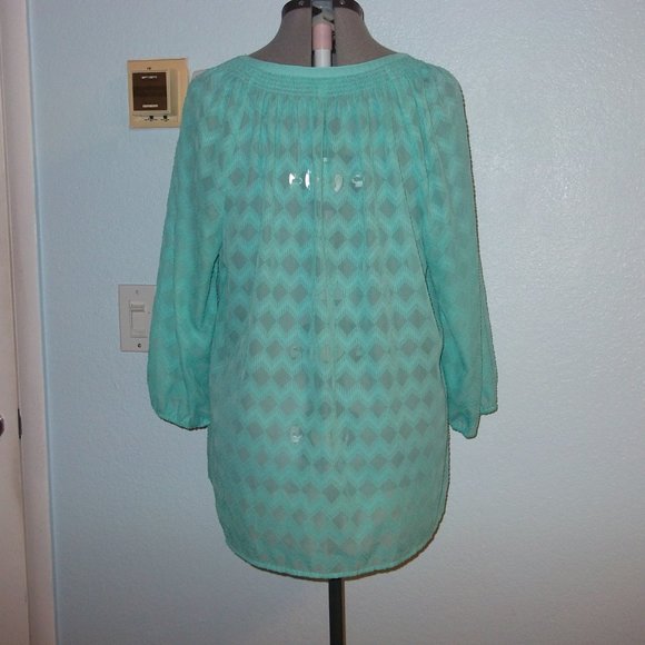Croft and Barrow Plus Size 1X Blue Sheer Blouse - Picture 5 of 7